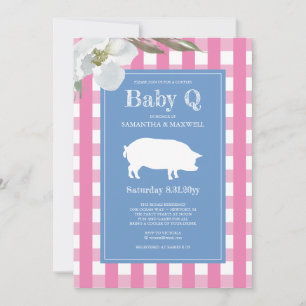 Gingham and Pig Baby Q Baby Shower Invitation