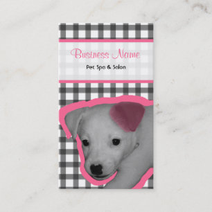 Gingham and Pink Ear Dog Pet Spa & Salon Business Card