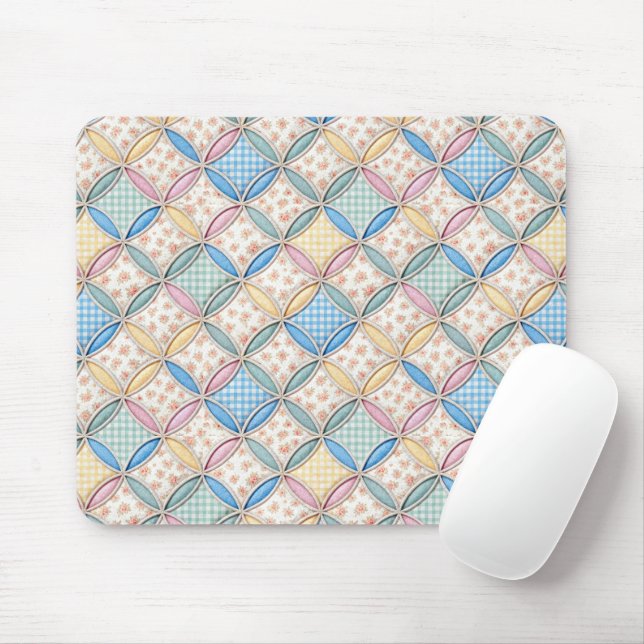 Gingham and Print Cathedral Window Quilt Design Mouse Mat (With Mouse)