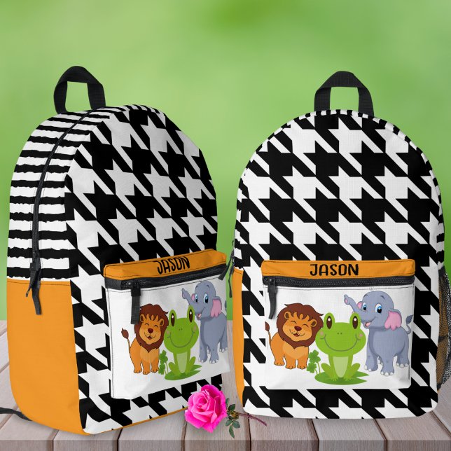Gingham Animal Custom Name Left-Handed Kids School Printed Backpack (Creator Uploaded)