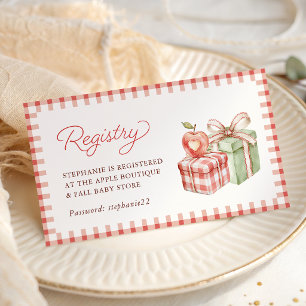 Gingham Apple Baby Shower Registry Card