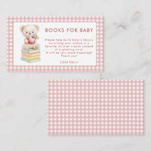 Gingham Apple of Eye Bear Books For Baby Shower Enclosure Card