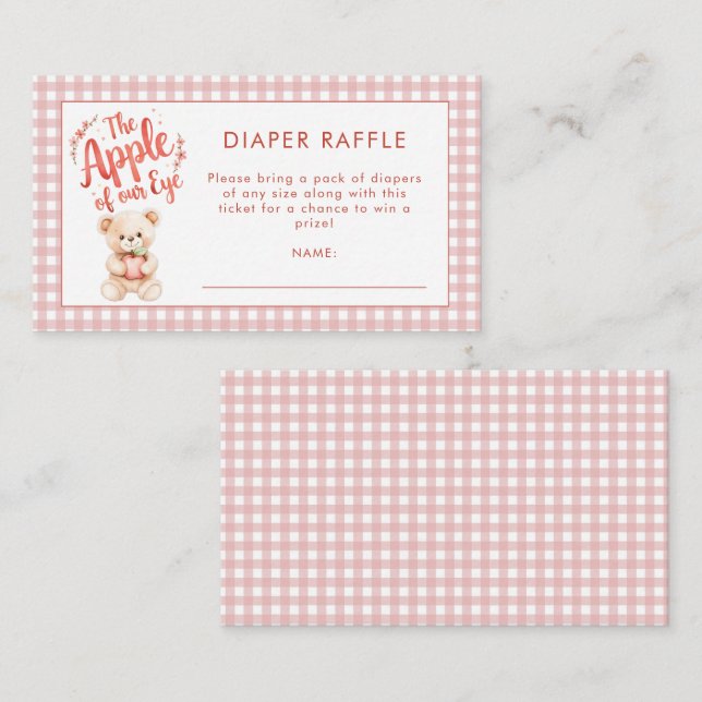 Gingham Apple of Eye Diaper Raffle Baby Shower Enclosure Card (Front/Back)