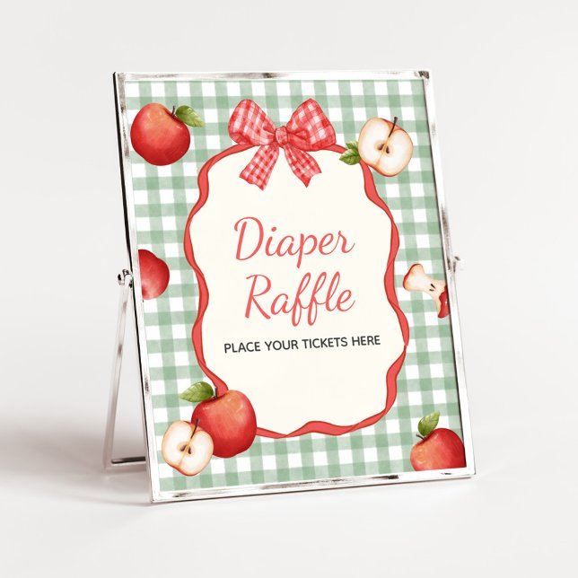 Gingham Apple of our Eye Baby Diaper Raffle Sign (Gingham Apple of our Eye Baby Shower Diaper Raffle Sign)