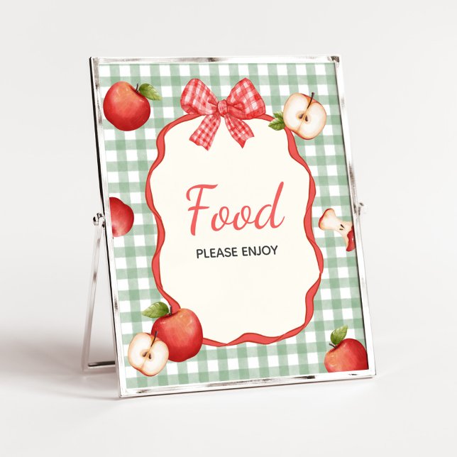 Gingham Apple of our Eye Baby Shower Food Poster (Gingham Apple of our Eye Baby Shower Food Sign)