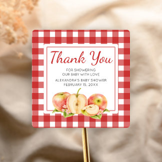 Gingham Apple of Our Eye Baby Shower Square Sticker