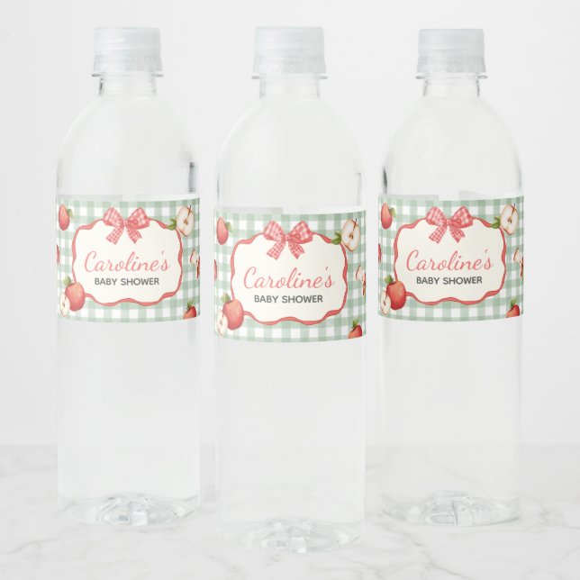 Gingham Apple of our Eye Baby Shower Water Bottle Label (Bottles)