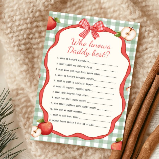 Gingham Apple of Our Eye Who Knows Daddy Best Game (Apple of Our Eye Baby Shower Who Knows Daddy Best Game)