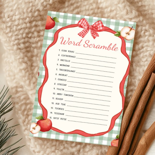 Gingham Apple of Our Eye Word Scramble Game (Apple of Our Eye Baby Shower Word Scramble Game)