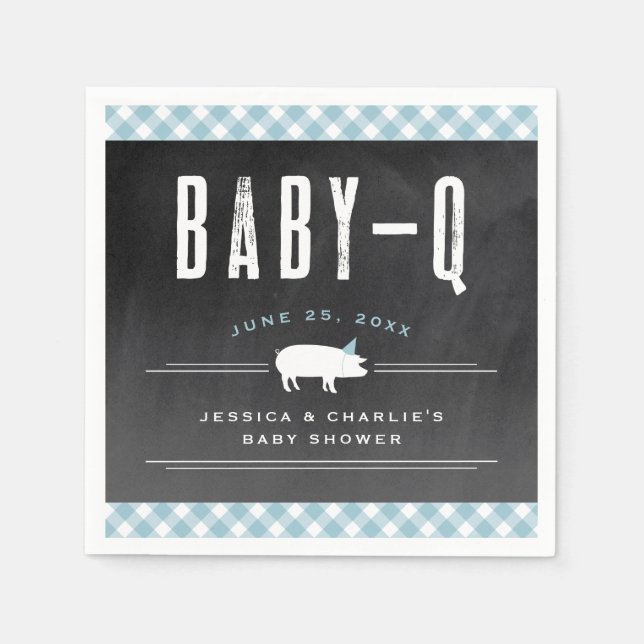 Gingham Baby BBQ Blue Co-ed Baby Shower Napkin (Front)