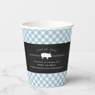 Gingham Baby BBQ Blue Co-ed Baby Shower Paper Cups