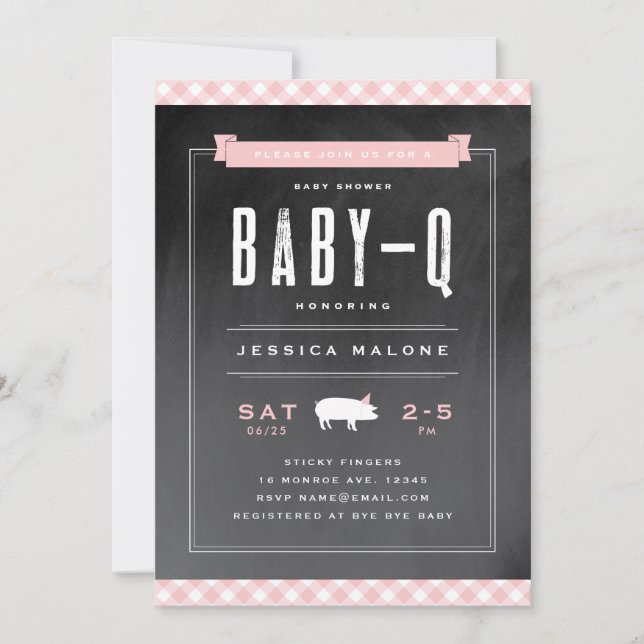 Gingham Baby BBQ Pink Baby Shower Invitation (Front)