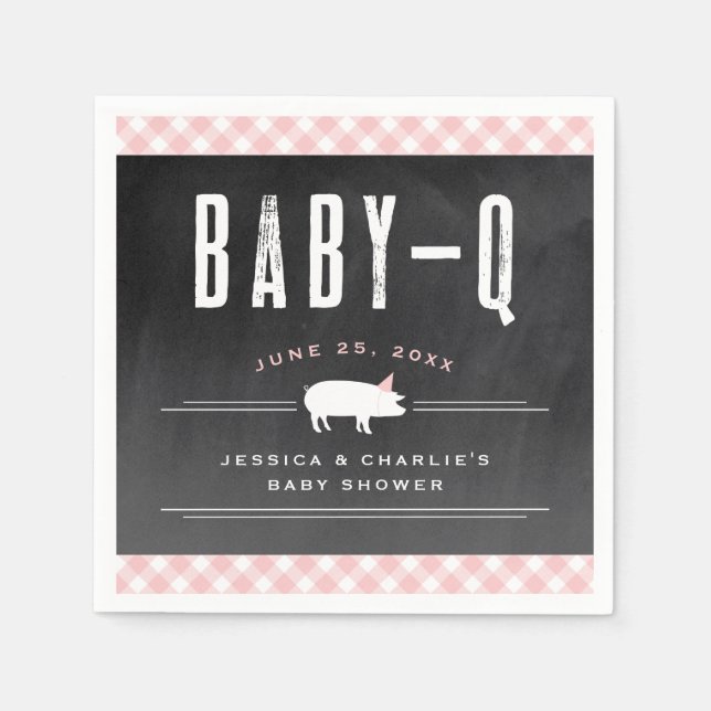 Gingham Baby BBQ Pink Co-ed Baby Shower Napkin (Front)