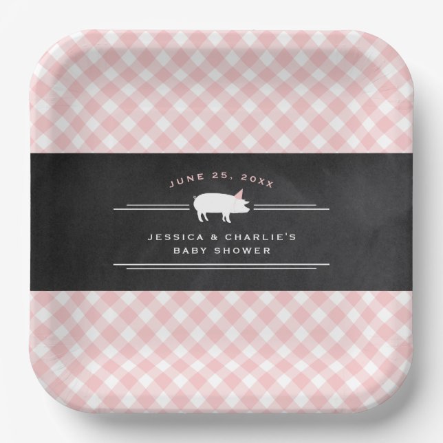 Gingham Baby BBQ Pink Co-ed Baby Shower Paper Plate (Front)