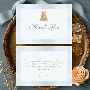 Gingham Baby Bearly Wait Teddy Bear Baby Shower Thank You Card