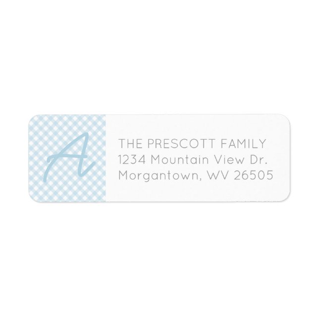 Gingham baby blue monogram return address (Front)