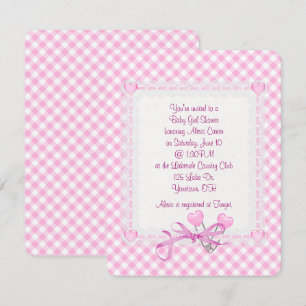 Gingham Baby Girl Invitation
