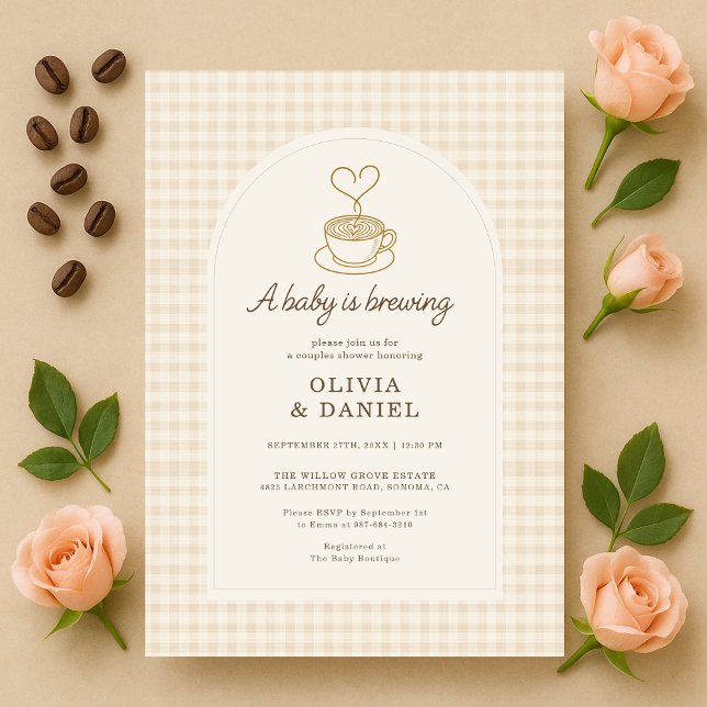 Gingham Baby is Brewing Coffee Couples Shower Invitation (Creator Uploaded)
