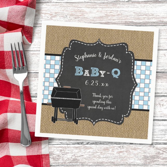 Gingham Baby Q boy baby shower decor bbq babyq Napkin (Creator Uploaded)