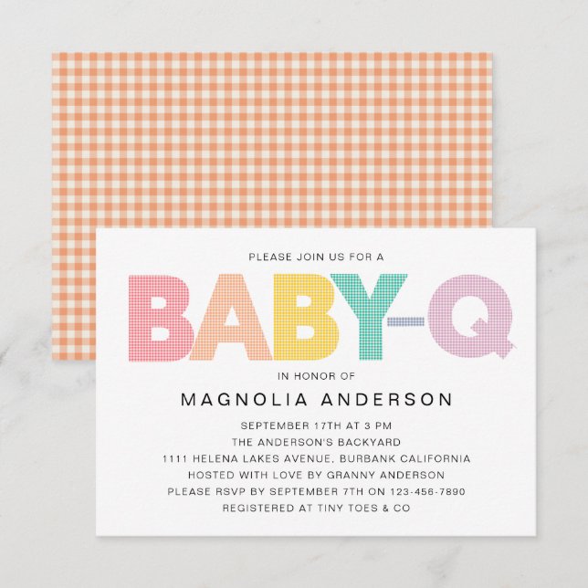 Gingham Baby-Q Summer Baby Shower Invitation (Front/Back)
