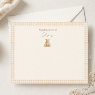 Gingham Baby Teddy Bear Nursery Neutral Card