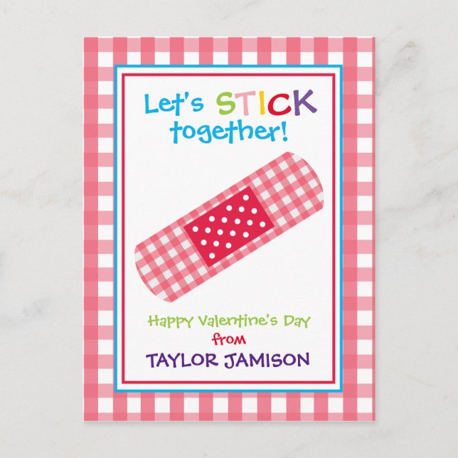 Gingham Bandage Personalised Valentine's Cards (Front)
