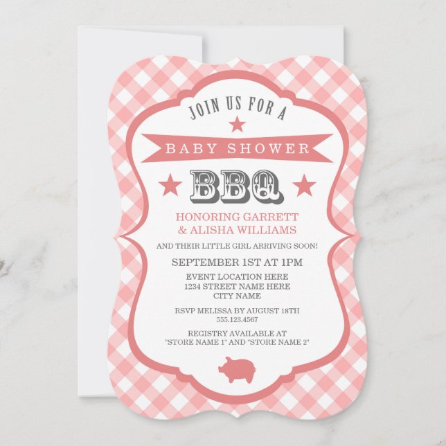 Gingham Barbecue Baby Shower Invitation / Coral (Front)
