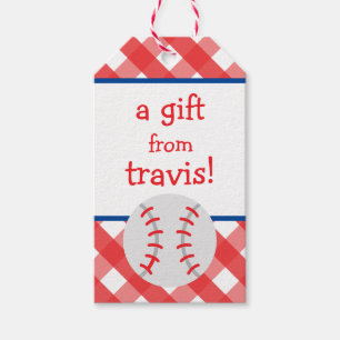 Gingham Baseball Personalised Gift Tags
