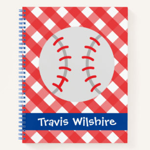 Gingham Baseball Personalised Spiral Notebook