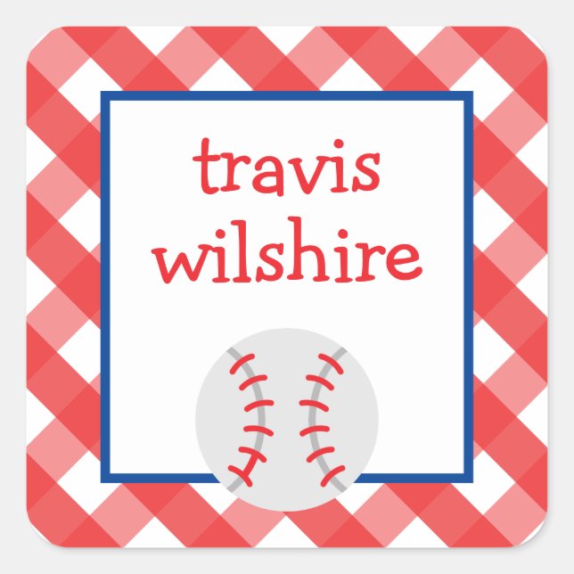 Gingham Baseball Personalised Stickers (Front)