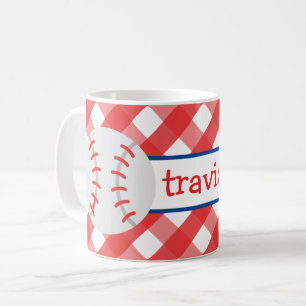 Gingham Baseball Personalized Mug