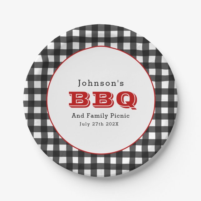 Gingham BBQ Family Picnic Paper Plate (Front)