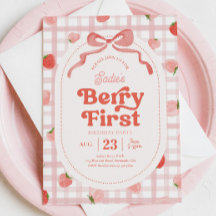 Gingham Berry First Birthday Invitation