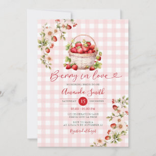 Gingham Berry in love strawberry Bridal Shower  Invitation