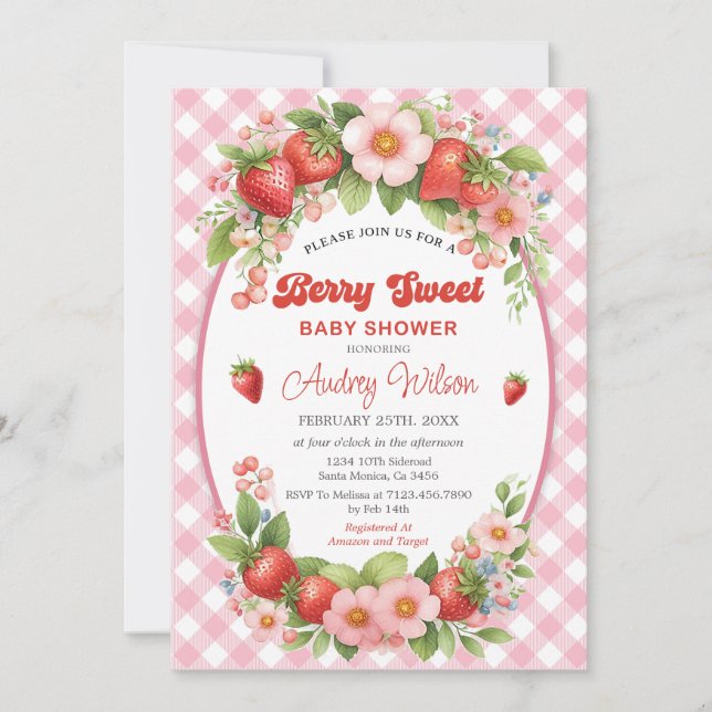 Gingham Berry Sweet Baby Shower Invitation (Front)