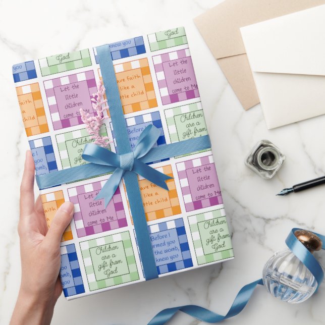 Gingham Bible verses about children babies   Wrapping Paper (Gifting)