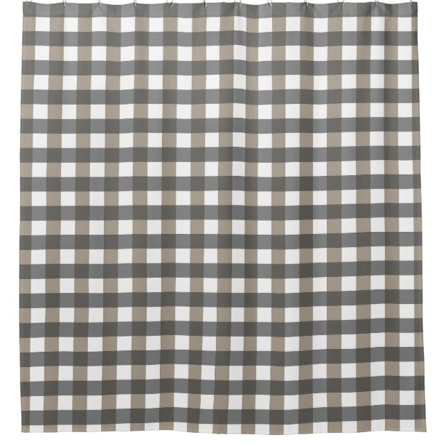 Gingham Black Grey White Shower Curtain (Front)