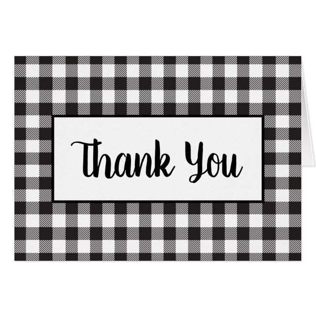 Gingham Black Plaid Country Wedding Thank You (Front Horizontal)