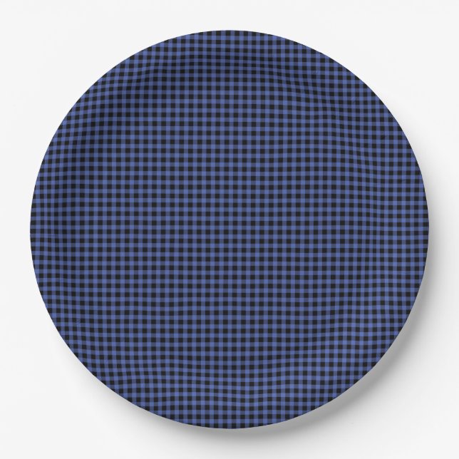Gingham Blue Black Classic Timeless Preppy Chic Paper Plate (Front)