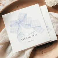 Gingham Blue Bow Baby Shower Paper Napkins