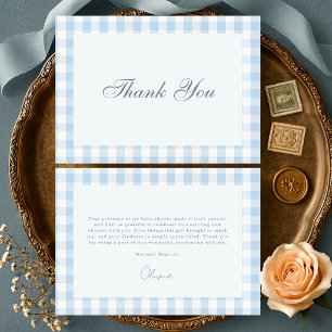Gingham Blue Boy Baby Shower Thank You Card