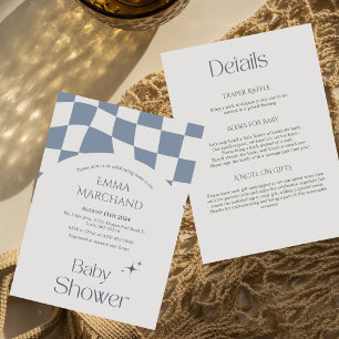 Gingham Blue Chequered Plaid Baby Shower Invitation