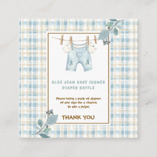 Gingham Blue Jean Baby Shower Diaper Raffle Enclosure Card