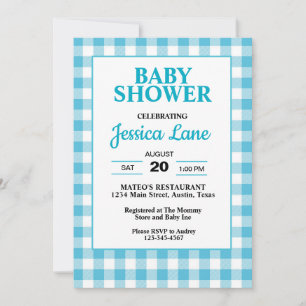 Gingham Blue Plaid Baby Shower Invitation