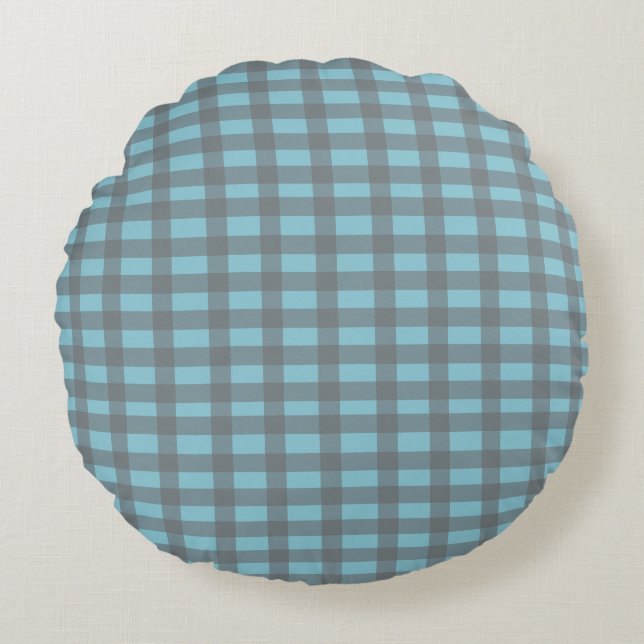Gingham Blue  Round Cushion (Front)