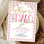 Gingham Boho Floral Hop Two It Birthday Invitation<br><div class="desc">Gingham Boho Floral Hop On Two It Birthday Invitation,  Blush Pink Coquette Bow Bunny Kids Birthday Invite,  Editable Easter Theme Girl Birthday Invite, </div>