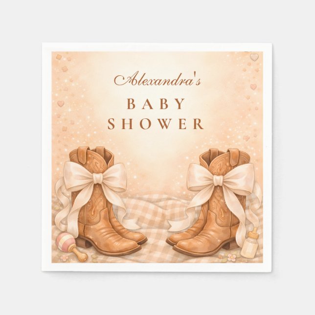 Gingham Boots And Bows Baby Shower Napkin (Front)