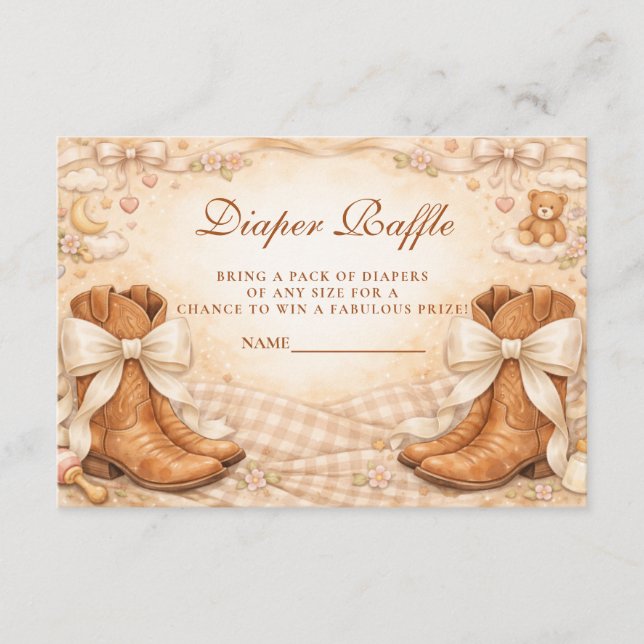 Gingham Boots And Bows Diapper Raffle Enclosure Card (Front)