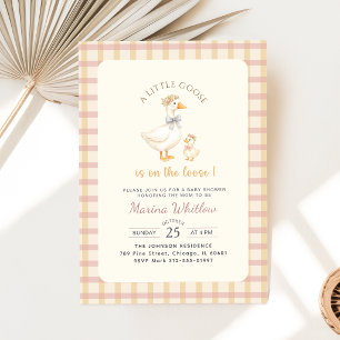 Gingham Bow Duck Little Goose Baby Shower Invitation