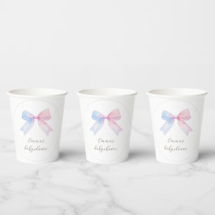 Gingham Bow Gender Reveal Baby Shower Paper Cups